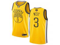 #3  David West Yellow Basketball Youth Jersey Golden State Warriors Earned Edition 2019 Basketball Finals Bound