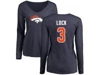 #3 Drew Lock Navy Blue Football Name & Number Logo Women's Denver Broncos Long Sleeve T-Shirt