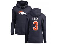 #3 Drew Lock Navy Blue Football Name & Number Logo Women's Denver Broncos Pullover Hoodie