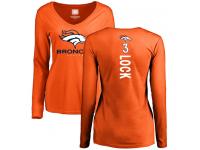 #3 Drew Lock Orange Football Backer Women's Denver Broncos Long Sleeve T-Shirt