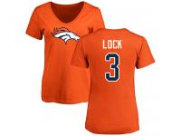 #3 Drew Lock Orange Football Name & Number Logo Women's Denver Broncos T-Shirt