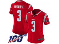 #3 Limited Stephen Gostkowski Red Football Women's Jersey New England Patriots Inverted Legend 100th Season
