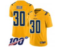 #30 Limited Austin Ekeler Gold Football Youth Jersey Los Angeles Chargers Inverted Legend 100th Season