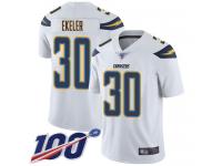 #30 Limited Austin Ekeler White Football Road Youth Jersey Los Angeles Chargers Vapor Untouchable 100th Season