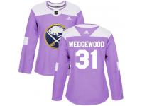 #31 Adidas Authentic Scott Wedgewood Women's Purple NHL Jersey - Buffalo Sabres Fights Cancer Practice