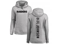 #31 Isaiah Johnson Ash Football Backer Women's Oakland Raiders Pullover Hoodie