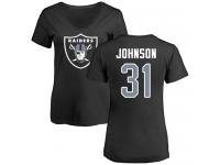 #31 Isaiah Johnson Black Football Name & Number Logo Women's Oakland Raiders T-Shirt