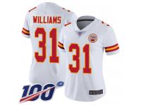 #31 Limited Darrel Williams White Football Road Women's Jersey Kansas City Chiefs Vapor Untouchable 100th Season