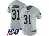 #31 Limited Isaiah Johnson Silver Football Women's Jersey Oakland Raiders Inverted Legend 100th Season