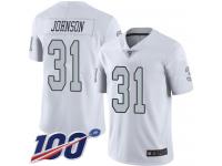 #31 Limited Isaiah Johnson White Football Men's Jersey Oakland Raiders Rush Vapor Untouchable 100th Season