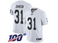 #31 Limited Isaiah Johnson White Football Road Men's Jersey Oakland Raiders Vapor Untouchable 100th Season