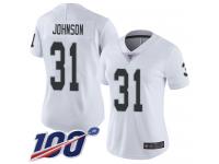 #31 Limited Isaiah Johnson White Football Road Women's Jersey Oakland Raiders Vapor Untouchable 100th Season
