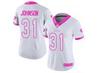 #31 Limited Isaiah Johnson White Pink Football Women's Jersey Oakland Raiders Rush Fashion