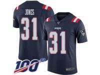 #31 Limited Jonathan Jones Navy Blue Football Youth Jersey New England Patriots Rush Vapor Untouchable 100th Season