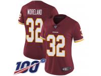 #32 Limited Jimmy Moreland Burgundy Red Football Home Women's Jersey Washington Redskins Vapor Untouchable 100th Season