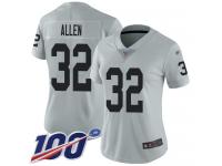 #32 Limited Marcus Allen Silver Football Women's Jersey Oakland Raiders Inverted Legend 100th Season
