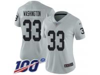 #33 Limited DeAndre Washington Silver Football Women's Jersey Oakland Raiders Inverted Legend 100th Season