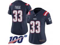 #33 Limited Kevin Faulk Navy Blue Football Women's Jersey New England Patriots Rush Vapor Untouchable 100th Season