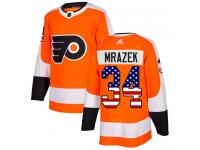 #34 Authentic Petr Mrazek Orange Adidas NHL Men's Jersey Philadelphia Flyers USA Flag Fashion