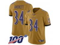 #34 Limited Anthony Averett Gold Football Men's Jersey Baltimore Ravens Inverted Legend 100th Season