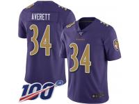 #34 Limited Anthony Averett Purple Football Men's Jersey Baltimore Ravens Rush Vapor Untouchable 100th Season