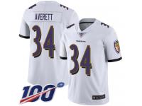 #34 Limited Anthony Averett White Football Road Men's Jersey Baltimore Ravens Vapor Untouchable 100th Season
