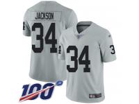 #34 Limited Bo Jackson Silver Football Men's Jersey Oakland Raiders Inverted Legend 100th Season