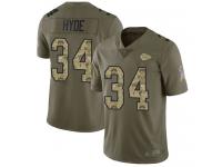 #34 Limited Carlos Hyde Olive Camo Football Men's Jersey Kansas City Chiefs 2017 Salute to Service