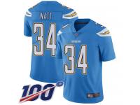 #34 Limited Derek Watt Electric Blue Football Alternate Youth Jersey Los Angeles Chargers Vapor Untouchable 100th Season