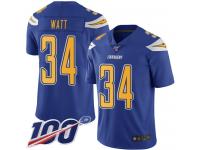 #34 Limited Derek Watt Electric Blue Football Youth Jersey Los Angeles Chargers Rush Vapor Untouchable 100th Season