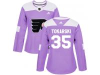 #35 Authentic Dustin Tokarski Purple Adidas NHL Women's Jersey Philadelphia Flyers Fights Cancer Practice