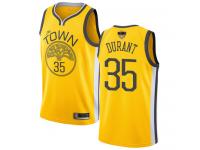 #35  Kevin Durant Yellow Basketball Men's Jersey Golden State Warriors Earned Edition 2019 Basketball Finals Bound