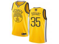 #35  Kevin Durant Yellow Basketball Youth Jersey Golden State Warriors Earned Edition 2019 Basketball Finals Bound