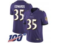 #35 Limited Gus Edwards Purple Football Home Men's Jersey Baltimore Ravens Vapor Untouchable 100th Season