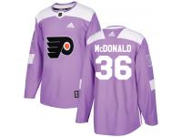 #36 Authentic Colin McDonald Purple Adidas NHL Men's Jersey Philadelphia Flyers Fights Cancer Practice