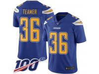 #36 Limited Roderic Teamer Electric Blue Football Youth Jersey Los Angeles Chargers Rush Vapor Untouchable 100th Season