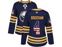 #4 Adidas Authentic Zach Bogosian Women's Navy Blue NHL Jersey - Buffalo Sabres USA Flag Fashion