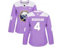 #4 Adidas Authentic Zach Bogosian Women's Purple NHL Jersey - Buffalo Sabres Fights Cancer Practice