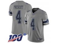 #4 Limited Dak Prescott Gray Football Men's Jersey Dallas Cowboys Inverted Legend 100th Season