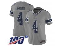 #4 Limited Dak Prescott Gray Football Women's Jersey Dallas Cowboys Inverted Legend 100th Season