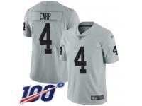 #4 Limited Derek Carr Silver Football Men's Jersey Oakland Raiders Inverted Legend 100th Season