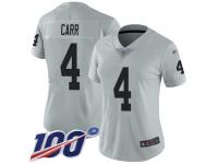 #4 Limited Derek Carr Silver Football Women's Jersey Oakland Raiders Inverted Legend 100th Season