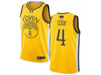 #4  Quinn Cook Yellow Basketball Men's Jersey Golden State Warriors Earned Edition 2019 Basketball Finals Bound