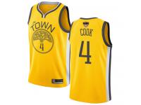 #4  Quinn Cook Yellow Basketball Youth Jersey Golden State Warriors Earned Edition 2019 Basketball Finals Bound
