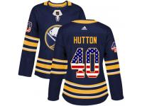 #40 Adidas Authentic Carter Hutton Women's Navy Blue NHL Jersey - Buffalo Sabres USA Flag Fashion