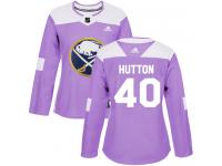 #40 Adidas Authentic Carter Hutton Women's Purple NHL Jersey - Buffalo Sabres Fights Cancer Practice