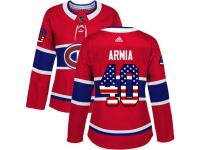 #40 Adidas Authentic Joel Armia Women's Red NHL Jersey - Montreal Canadiens USA Flag Fashion