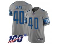 #40 Limited Jarrad Davis Gray Football Youth Jersey Detroit Lions Inverted Legend 100th Season