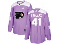 #41 Authentic Anthony Stolarz Purple Adidas NHL Men's Jersey Philadelphia Flyers Fights Cancer Practice