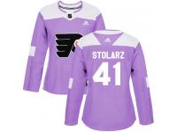 #41 Authentic Anthony Stolarz Purple Adidas NHL Women's Jersey Philadelphia Flyers Fights Cancer Practice